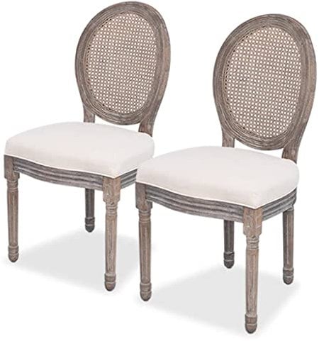 vidaXL Esszimmerstuhl, 2-teilig, Leinen und Rattan