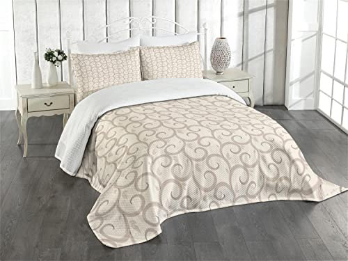 ABAKUHAUS Exotisch Tagesdecke Set, Barock Retro Floral, Set mit Kissenbezügen Waschbar, für Doppelbetten 264 x 220 cm, Beige