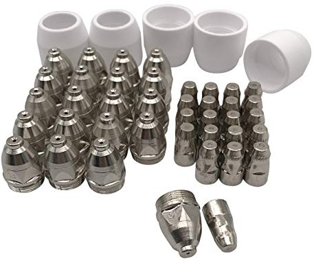 Magiin 45-teilig P-80 Plasmazubehör Verschleißteile, 20 Stück Plasmadüsen + 20 Stück Elektroden + 5 Stück Keramikkappen für P-80 Plasmaschneider-Brenner