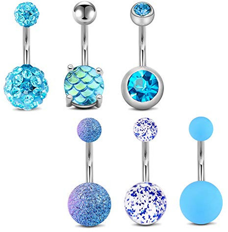 Mayhoop 6 Stück Bauchnabelpiercings mit 6 Stil 1,6 x 10mm Kugel 5 u. 8 mm Bauchnabel Schmuck Nabelpiercing Ring Banane Piercing