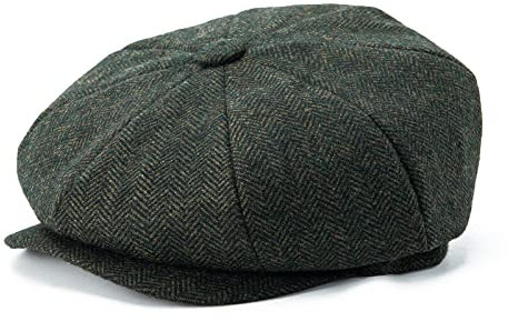 BOTVELA Herren 8 Stück Wollmischung Newsboy Flat Cap Fischgrätenmuster in klassischen 5 Farben Gr. Large, grün