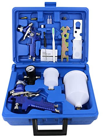 HVLP Luftschwerkraft-Sprühpistole, 2 Sprühpistole, 1,0 mm, 150 ml und 1,4 mm, 600 ml, automatische Schwerkraftzufuhr, Malerei mit Verriegelungsluftdruckregler, Luftspritzdüse, Pistole für