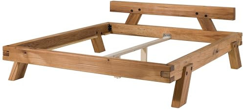 MASSIVMOEBEL24.DE | Bergen Balkenbett aus Massivholz #200 | aus Wildeichenholz - Natur, geölt | mit Kopfteil & Beinen | 200x200x72 cm | Massivholzbett Doppelbett