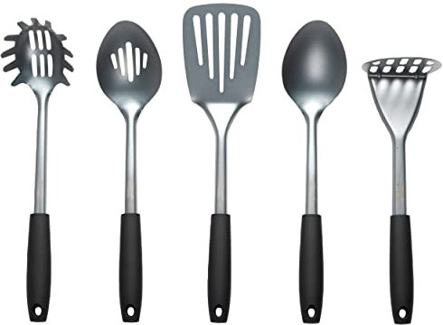 Russell Hobbs RH01722 5-teilig Küchenhelfer-Set, enthält Servier, Sieb und spaghetti löffel, Stampfer und Pfannenwender, Antihaftbeschichtung, Aufhängeschlaufen fur einfache Aufbewahrung