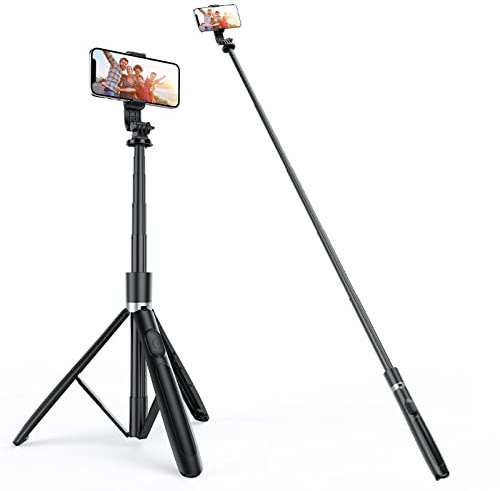 ATUMTEK Bluetooth Selfie Stick, 133cm Selfie Stick Stativ mit Abnehmbarer Fernbedienung & Stabilem Smartphone-Halter, Ausziehbarer Smartphone Stativ für iPhone, Galaxy, Huawei,Go Pro, usw.