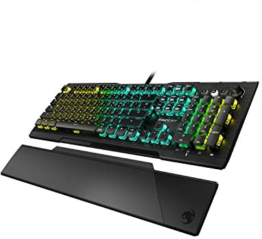 Roccat Vulcan Pro - Optische RGB Gaming Tastatur, AIMO LED Einzeltastenbeleuchtung, Titan Switch Optical Tactile, Aluminiumoberfläche, Multimedia-Tasten, Handballenauflage, schwarz