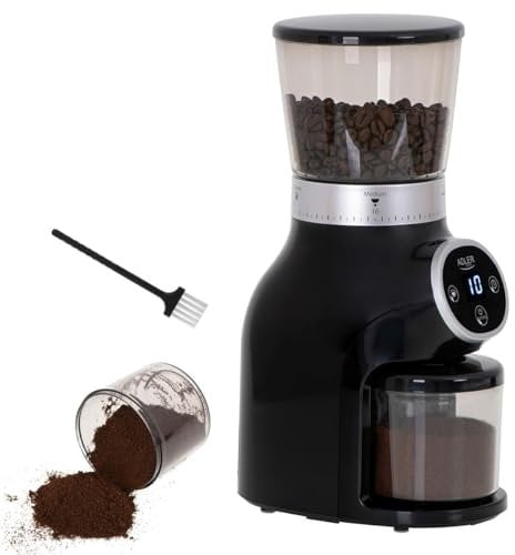 ADLER AD4450 Molinillo Café Profesional, Sistema de Muelas de Acero, 31 Ajustes de Molienda, 90 g/min de Café para Todo Tipo de Cafeteras, Temporizador, Depósito 300 g, 300W