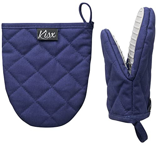 Oven Mitts Heat Resistant – (Blue Color) Mini Oven Mitts, Silicone Gloves Heat Resistant, Kitchen Gloves for Cooking, Silicone Oven Mitts & Pot Holders Sets, Kitchen Pot Holders & Oven Mitts Sets