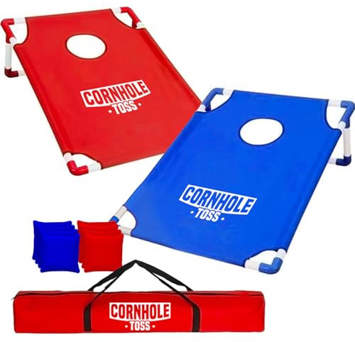 Original Cornhole® Toss® | Jeu Américain | Facilement Démontable & Transportable | Toile Nylon & Structure 100% PVC | Léger | Qualité Premium | 2 Boards + 8 Sacs + Housse de Transport | OriginalCup®