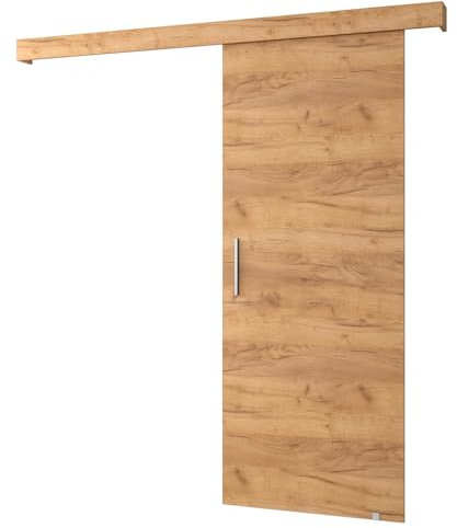 KRYSPOL Schiebetür SALWADOR 1 90cm, Türen, Schlafzimmer, Wohnzimmer, Korridor, Modern Design (Craft Gold Eiche/Gitter: Craft Gold Eiche/Griff: Silber)