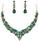 Ever Faith Wedding Bridal Crystal Teardrop Cluster Statement Necklace Dangle Earrings Jewellery Set for Women Green Gold-Tone