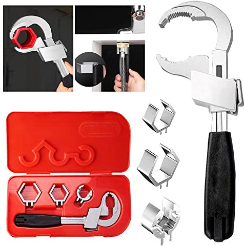 Verstellbarer Multifunktionale Schraubenschlüssel, Doppelendschlüssel, 80mm Große ÖffnungHalbmondschlüssel mit Aufbewahrungsbox und Ersatzköpfen für die Reparatur von Klempnerrohren