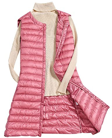 Gilet Piumino Donna Lungo Leggero Gilet Trapuntato Puffer Piuma Donna Lunghi Giubbotto Giubbino Giacca Cappotto Smanicato Donna Invernale Giacche Senza Maniche Donna Invernali Down Vest Donna Rosa