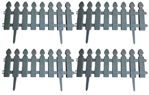 AQS INTERNATIONAL - Royal Plastic Picket Fence Border - PVC Edging Border- Garden Landscape Edging, Courtyard, Indoor Fence FlowerBeds, Long Fence, Lawn, Ornament Outdoor Decorative (4pcs (Grey))