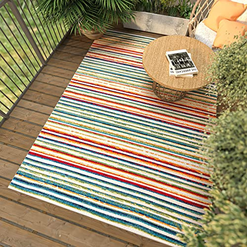 Mazovia In-& Outdoor Teppich Balkon 80x150cm Creme Geometrisch Wetterfest | In-& Outdoor Teppich für Wohnzimmer Schlafzimmer Terrasse Büro Pflegeleicht UV-Beständig Tierfreundlich Wasserabweisend