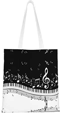 MOLIAE Bolsa de lona con impresión del sistema solar del espacio exterior para mujer, bolsas de tela reutilizables para compras, regalo, actividad, Nota musical negra y blanca, Talla única