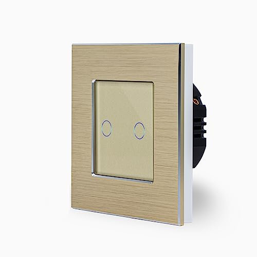 POINT zweifacher Touch Dimmer Lichtschalter Ein/Aus 1-Fach im Aluminiumrahmen in gold 2-Weg Glas Berührungs Serienlichtschalter Wandschalter zum dimmen zweier Leuchten, Lampen Luxus-Time