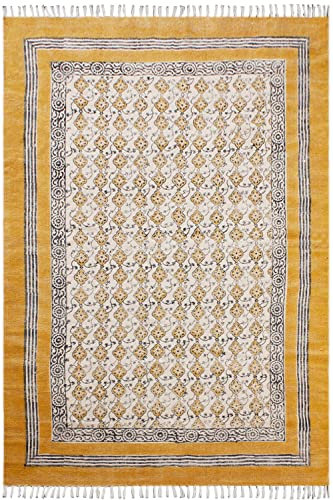Kelim Läufer, Baumwoll-Läufer, 6,6 x 10,2 cm, Gelb und Beige, Flachgewebe-Läufer, 0,5 cm, leicht waschbar, Handwäsche, Baumwollteppich, für drinnen und draußen, Läufer für Küche, Nachttisch,