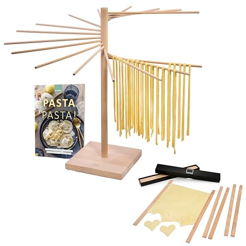 Sänger | Pastatrockner aus Holz, Nudeltrockner, Nudelständer zum Trocknen, Gesamthöhe 50cm, mit 16 abnehmbaren Armen, inkl. Booklet Pasta Pasta mit 10 exklusiven Pastarezepten & 6 Teighölzern