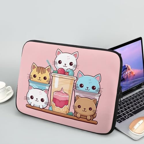 Showudesigns Cute Cat - Housse pour ordinateur portable en néoprène 12 - Facile à nettoyer - Fraises - Rose