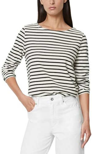 Marc O'Polo Damen Langarmshirt aus Bio-Baumwolle gestreift, Mehrfarbig (Multi), XS