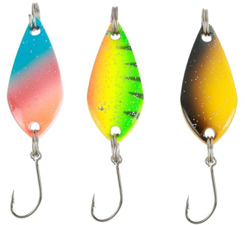 PHCOZY 3 Pcs Cucharillas de Pesca Cucharillas de Trucha Set - Colores Múltiples Cebos de Pesca Artificiales de Metal Kit Señuelosde Cucharilla de Pesca para Lucio Perca Trucha