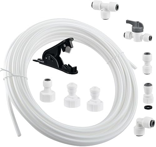 ANNTIM 15m Wasserzulaufleitung Universal Anschluss-Set für Kühlschrank Side by Side, Umkehrosmoseanlage Trinkwasser, Kühlschrankschlauch Rohrschneider, Wasserschlauch Schlauchverbinder 1/4 1/2 3/4