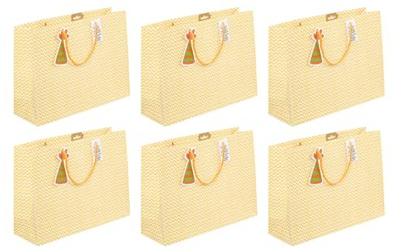 Eurowrap 32499-6Cpack - Packung 6 Geschenktasche/Tüte Kraft, Format Shopping (37,3x11,8x27,5 cm), 210g, ideal für voluminöse Geschenke, Safari Gelb/Weiß, 1 Pack