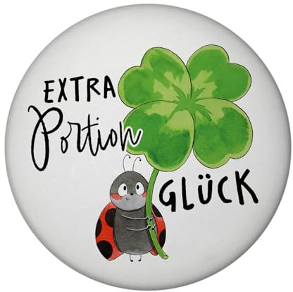 Marienkäfer Magnet rund mit Spruch Extra Portion Glück Glücksbringer Design Klee Pilz Gesundheits-Grüße Frühlings Fliegenpilz