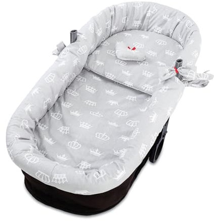 Stubenwagen Umrandung - Nestchen für Kinderwagen und Buggy Babybett Zubehör für Babywanne Einlage Kinderwagenzubehör Set 3- teilig mit Kissen und Matratze Kronen