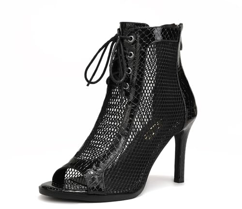 YCALCP Stivali da Ballo Latino Donna con Punta Aperta,DS-970 | Scarpe da Ballo Stivaletti Salsa e Bachata Donna Lacci