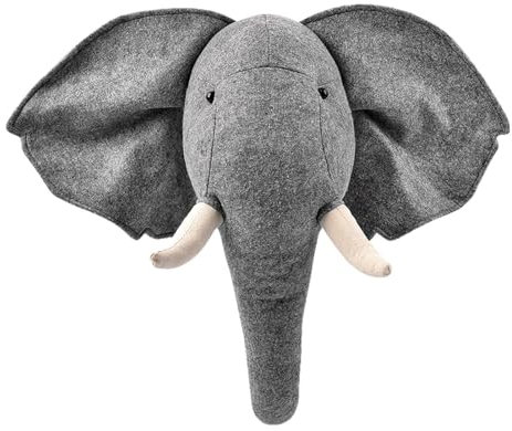 Elefantenkopf-Wanddekoration – Elefantenkopf aus Plüsch, Wandbehang aus grauem Plüsch, Tierdekoration für Schlafzimmer, Wandbehang mit Tierkopf