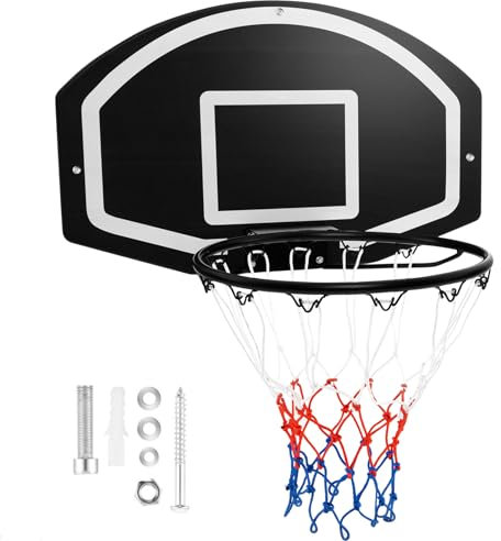 LIFEZEAL Panier de Basket avec Anneau de Basket & Filet de Basket, Basketball Backboard Montage Mural, Panneau de Basket Intérieur Extérieur pour Enfants et Adultes, Noir