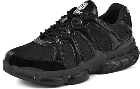 JACKSHIBO Arbeitsschuhe Herren Arbeitsschutzschuhe Leicht Sicherheitsschuhe Stahlkappenschuhe Atmungsaktiv mit Stahlkappe Schwarz, 43EU