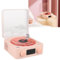 Vintage Retro Bluetooth Speaker with Night Light and Time Display, Phonograph Style Stereo Sound for Home (Pink)