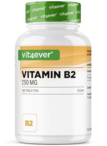 Vitamine B2 (Riboflavine) - 250 mg - 365 comprimés - Haute dose - Sans additif indésirable - Vegan