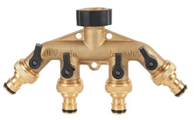 zlj6688 Connecteur de répartiteur de tuyau d'arrosage à 4 voies en laiton robuste Adaptateur de robinet d'eau Connecteurs de robinet d'irrigation de jardinage de 3/4 pouces(Type 3)