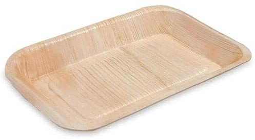 ECO Leaf 25 Disposable Palm Leaf Serving Platters, Medium Rectangle 10 x 6 (24cm x 15cm), Trays for Cafes, Restaurants, Catering, Like Wooden Plates | Sturdy Eco-Friendly Hot Food Party Trays