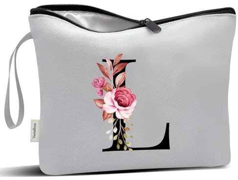 Vavabox A-Z Personalisierte Kosmetiktasche-Geburtstagsgeschenke Für Frauen, Mütter, Beste Freundinnen Und Brautjungfern (L, Grau)