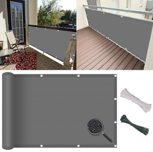 Ocultacion Balcon 130 x 950 cm Protección de Privacidad Opaca, Toldos Laterales para Balcon con Cuerda y Bridas, para Patio Al Aire Libre Apartamento, Gris Claro