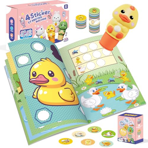 Plunack Sticker Stempel, 24-Seitiger Aktivitätenblock mit 800 Aufkleber, Fidget Toys Bastelspielzeug, Reisespielzeug für Kinder ab 3 4 5 6 7 Jahren - Ente