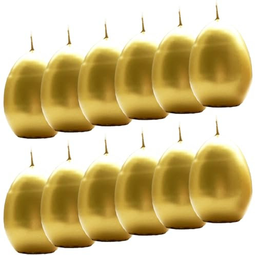 AUSWAHL Farbe + Menge - Eikerzen Dekoeier Kerze Osterei Eierkerzen farbig sortiert 4,5 x 6,5 cm - hier: 12 Stück [gold]