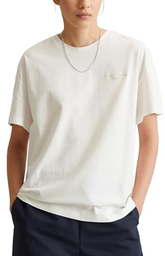 Marc O'Polo Denim Damen T-Shirt aus Bio-Baumwolle mit Rundhalsausschnitt, Weiß (Silky White), XL
