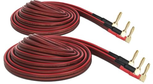 HHDZI 14 AWG Speaker Wire with Right Angle Banana Plugs to Right Angle Banana Plugs (2 Pack, 10 ft - 3 M) 99.9% OFC Copper Speaker Cable Audio Cable Speaker Cord for Bi-Wire Bi-Amp HiFi Sound