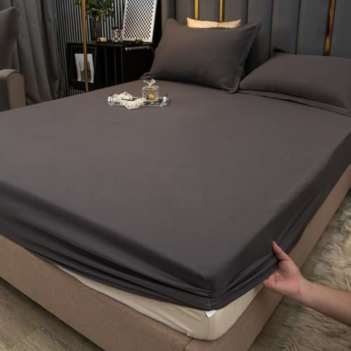 Grewod Spannbetttuch Topper 180x200cm Spannbettlaken Höhe 20 cm, Bambus Bettlaken Dunkelgrau Einfarbig Spannleintuch