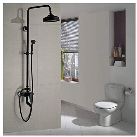 Ölgeriebenes Bronze-Duschsystem mit Handbrause, Wandhalterung, runder Regenduschkopf, Wasserhahn-Set für Badezimmer, Dampfdusche, inklusive Handbrause