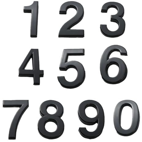 Hausnummer Selbstklebend,Schwarze Türnummer,3d-Türnummer,Ziffern 0 bis 9,10cm,Für Türen, Briefkästen, Wohnungen,Verwendung im Freien