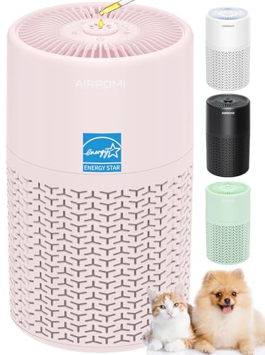 AIRROMI Haustier-Luftreiniger für Allergien zu Hause, bis zu 200 m². Gelber desodorierender Aktivkohlefilter, mit Duftschwamm für besseren Schlaf, Nachtlicht, Tierschuppen, Rauch, Gerüche
