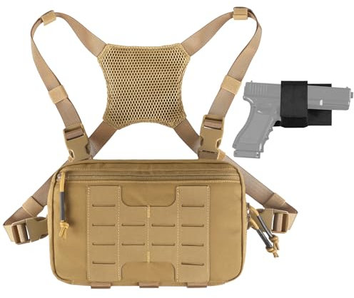 Taktische Brust Pack 2L Utility Molle Chest Rig CCW Brust Tasche Wandern Jagd Angeln Lauf Tasche EDC Outdoor Pack (Brown)