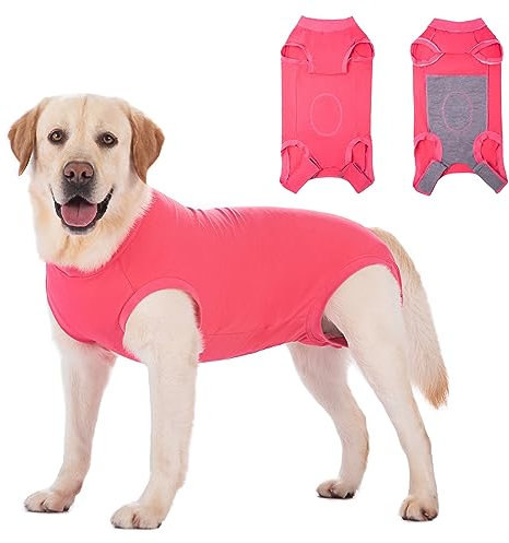 Axcimond Hundebody Nach Op Leckschutz Op Body Hund Kastration Hündin Rüde Medical Pet Shirt Hund Einteiler Wundschutzanzüge für Hunde Mit Klettverschluss Alternativen zu Kegel und Halskrause Rosa M